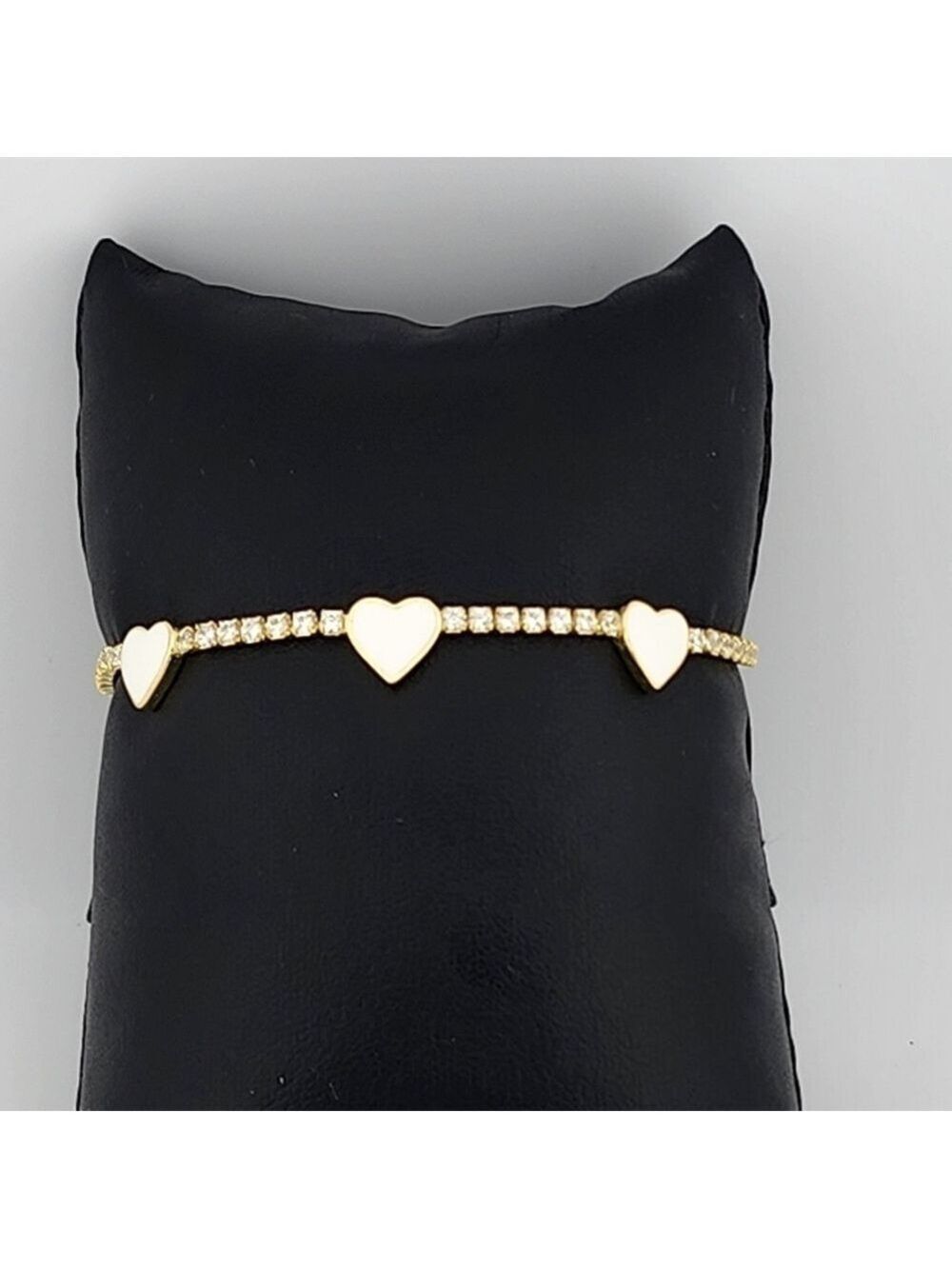 Gold Tone White Heart Adjustable Bracelet Stamped 925